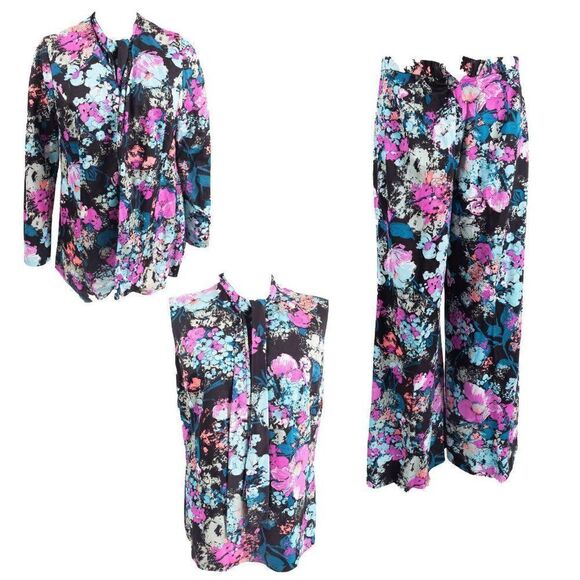 1970s Vintage Julie Miller 3 Piece Pant Set Floral - Picture 1 of 16